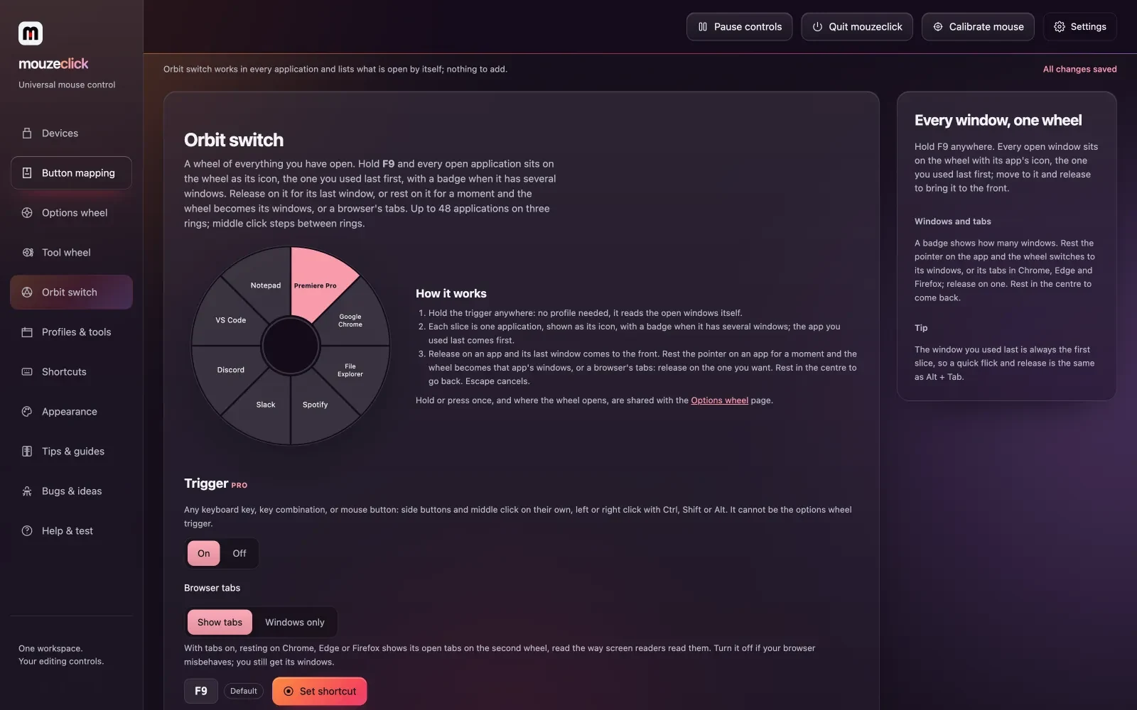 The Orbit switch: every open application on a wheel, with how it works and its trigger